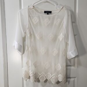 Karen Kane Cream Mesh/Crochet Blouse - Small